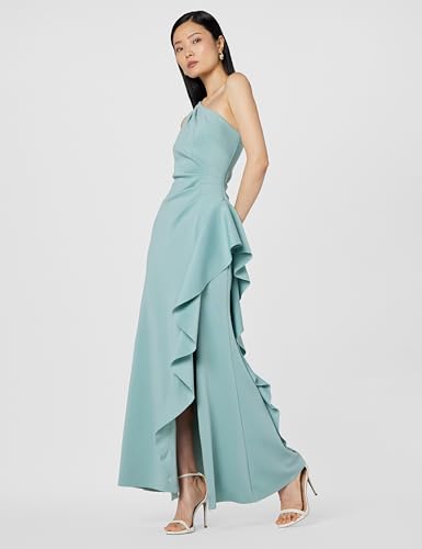 Image of Xscape Women's Floor Length One Shoulder Ruched Waist with Ruffle Bodice Evening Dress with Side Slit
