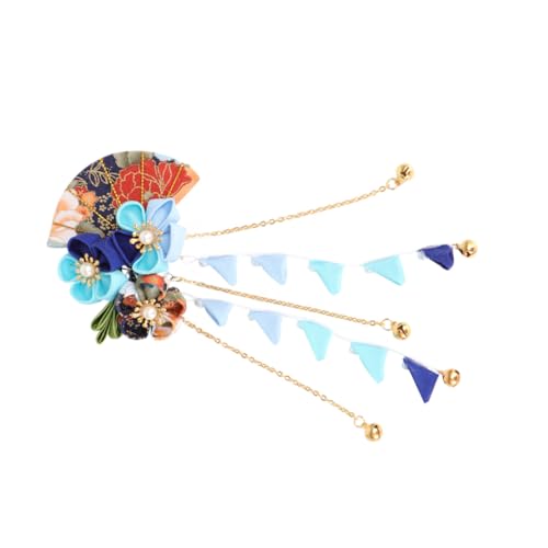 DONFAMDS 和風手作り流蘇ヘアピン 青色扇子デザイン 婚礼用髪飾り 軽量耐久