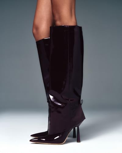 Image of Goolita Fold Over Boots For Women, Pointed Toe Stiletto Heel Knee High Boots Fashion Comfortable Slip On Tall Boots
