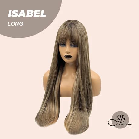Miniatura 2 de ISABEL - Peluca de cabello largo y lacio extra largo marrón con reflejos rubios, flequillo completo, para usar y llevar, pelucas de cabello largo