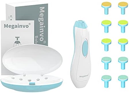 Baby Nail File Megainvo Electric Nail Trimmer Manicure Set Nails Clipper LED Light Whisper Quiet Design Safe for Newborn Toddler Kids Toes and Fingernails Care Kit 10 Grinding Heads Blue