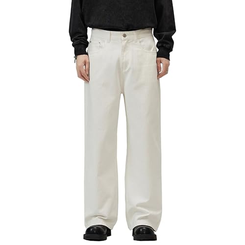 Baggy Herrenjeans, lässig, locker geschnitten, Vintage Denim, Streetwear, Schlichte Modejeans, Weiß, XS