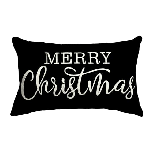 LOMCHEN Black Christmas Lumbar Pillow Cover 12x20 Inches for Xmas Decorations Merry Christmas Throw Pillow Covers Winter Holiday Cushion Case Decoration for Sofa Couch