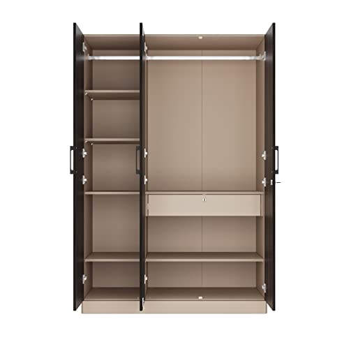 Image of Wakefit Wardrobe | 1 Year Warranty | Engineered Wood Almirah, Cupboard for Clothes Storage | 3 Door, 6 Shelves, 1 Drawer, 1 Hanging Space | Cashmere Plus - Frappe-Wyoming Maple