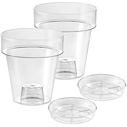 Macetas Barro Altas ECOMACETAS FLOWERPOT STORE Maceta para Orquídea, de Plástico Transparente, con Plato Incluido. con Escalón Interior y Base perforable. (2, 14cm)