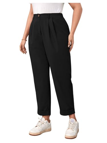 OYOANGLE Women's Plus Size Pleated High Waist Pants Tapered Cropped Office Trousers3