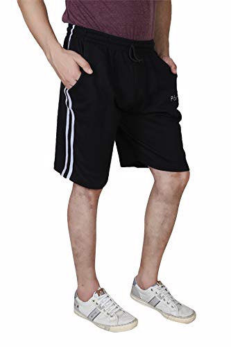 Image of Particle Men's Plus Size & Big Size Cotton Bermuda Shorts | 230 GSM Ribbed Fabric | Half Pants with Double Side Stripes (Waist 36-52 Inch) | Round Pocket