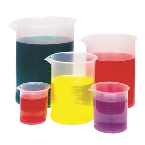 Set of 5 Plastic Beakers with 50ml, 100ml, 250ml, 500ml, and 1000ml, Karter Scientific 215G1 (Case 12)
