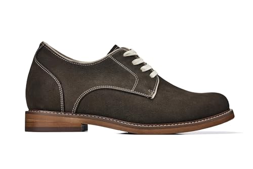 CALTO Men's Invisible Height Increasing Elevator Shoes - Sardine Grey Lace-up Premium Leather Casual Derby - 3 Inches Taller - J1311 - Size 11 D(M) US2