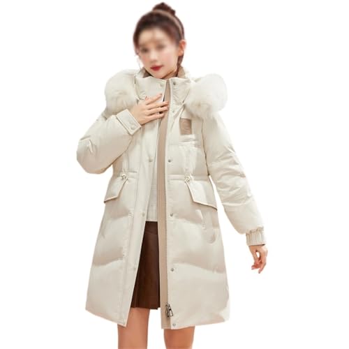 SUMEWDA BUKODAZ Chaqueta de plumón que adelgaza la cintura abrigo de invierno con cuello de piel de zorro de longitud media for mujer(4XL)