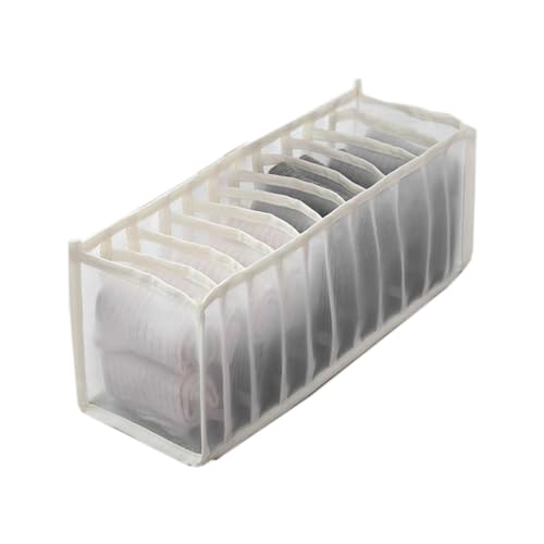 Jeenuuder Organizador de almacenamiento para ropa interior, sujetador, calcetines, cajón plegable lavable para ropa (blanco crema-11 rejillas)