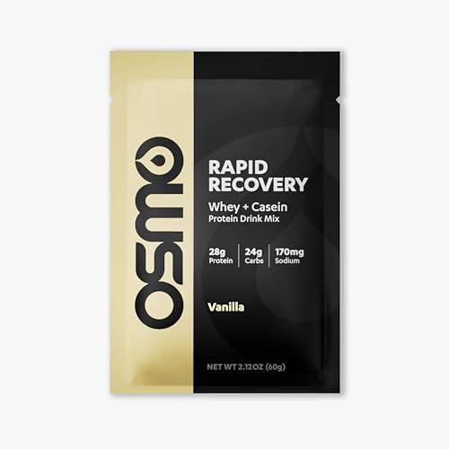 Image of Osmo Rapid Recovery - Whey & Micellar Casein Protein Powder Blend with Carbohydrates & Caffeine, All Natural Ingredients, Enables Muscle Repair & Boosts Glycogen Restoration - Vanilla, 8 Servings