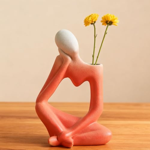 Arawat Penseur vase Déco Salon Moderne Corps Rouge Herbe Pampa Esthétique Fleurs Céramique Tulipe Sculpture 19 Cm