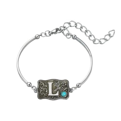 Image of Belt Buckle Bracelet Initial Letter A-Z Bracelets Western Cow Tag Bracelet Belt Buckle Necklace Western Style Initial Letter Pendant Necklace