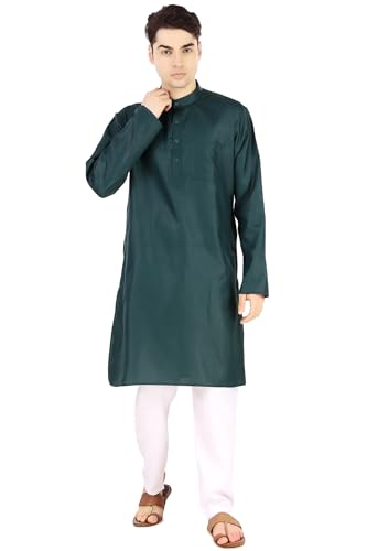 Image of Men's Cotton Solid Kurta Set Mandarin Collar Regular Fit Long Sleeves Ethnic Dress