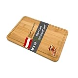 Bambus Schneidbrett mit Saftrille 29 x 19 cm – Massives Holz Schneidebrett, Messerfreundlich, Nachhaltig & Hygienisch – Küchenbrett für Fleisch, Gemüse, Obst – Servierbrett & Küchenaccessoire
