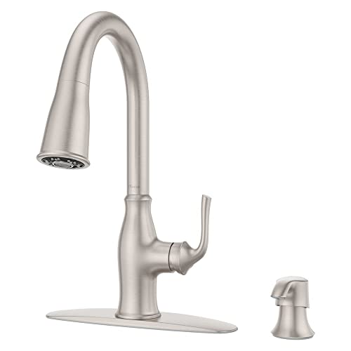 Pfister Rosslyn Kitchen Faucet With Pull Down Sprayer And Soap Dispenser, Single Handle, High Arc, Spot Defense Stainless Steel Finish, F5297Rssrgs #TOP19