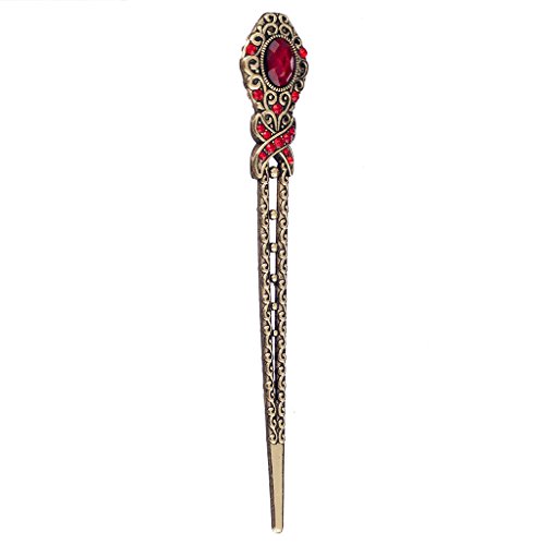 MagiDeal Retro Womens Rhinestone Jewelry Hairpin Hair Clip Stick Long Hair Tool Asian Chinese Style Braid Tool Hair Decor - Red