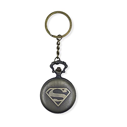 Image of AUGEN Premium Pocket Watch Metal Keychain Superman 2 Retro Vintage for Gifting With Key Ring Anti-Rust (Pack Of 1)