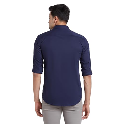 Image of Park Avenue Men's Solid Pattern Slim Fit Cotton Blend Full Sleeve Semi Cut Away Collar Formal Shirt