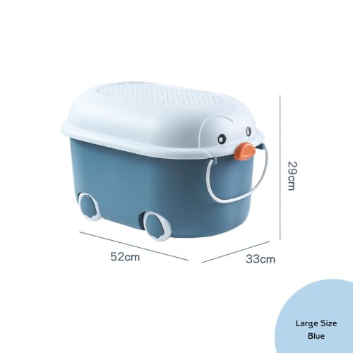 Image of Baby Bucket Multipurpose Storage Box with Wheels | Children's Toy Storage Box | Pulley Plastic Case Storage Container -Blue -(52 x 33 x 29 cm)