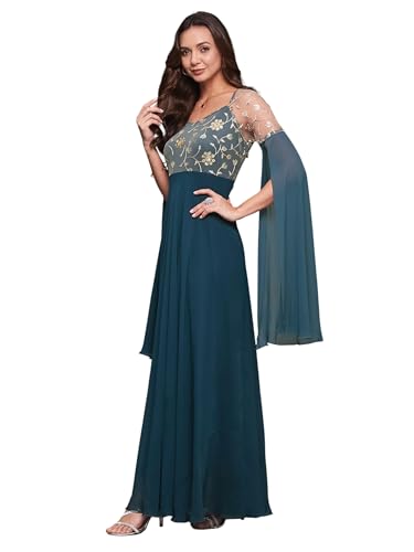 Image of Miss Chase Women's V-Neck Full Sleeve Self Design Lace-Overlaid Georgette Maxi Dress