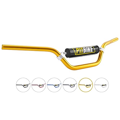 Image of Handlebars 7 /8 Inch for Motorcycle,RUTU Upgraded Universal Dirt Bike Handle Bar with Crossbar Pad Mid-Rise Mini Bike Pit Bike Handlebar for Motocross ATV Quad - Golden