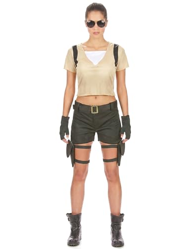 DEGUISE TOI - Déguisement de guerrière sexy femme - Haut - Short - 2 Mitaines - Ceinture - 2 Portes revolver - Taille Unique (40) - Noir - Déguisements...