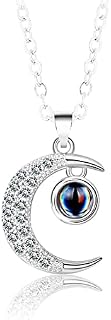 CERSLIMO Projection Necklace Personalized 100 Languages I Love You Necklace for Girlfriend Wife Mum Lovers Moon Pendant Necklace Jewelry Anniversary Wedding Gifts Women Girls
