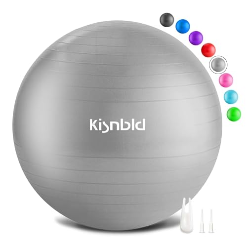 kisnbld Exercise Ball, Extra Thick Yoga Ball for Workout Pregnancy Stability, 4 Sizes Anti-Burst Balance Ball with Foot Pump - Heavy Duty Fitness Ball Chair for Office, Home & Gym