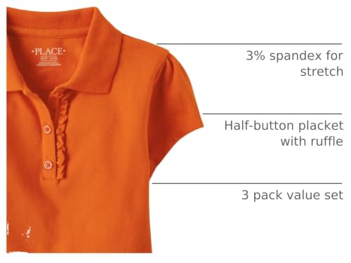 Image of The Children's Place Girls' Short Sleeve Ruffle Pique Polo, 3 Pack