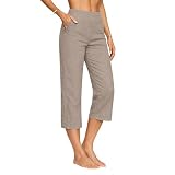 Pantalones Lino Mujer Verano Frescos 3/4 Algodón Pantalon Capri Anchos Comodos Pantalón De Vestir Elegante Ligeros Pantalones Fluido con Bolsillos Cintura Elastica Vintage Moda Boho Playa Casa 2026