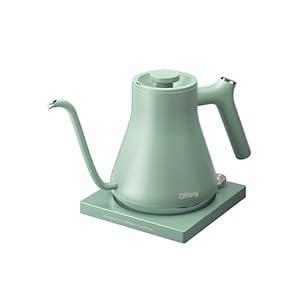 Gooseneck Electric Kettle, Offacy Pour Over Tea Kettle, Full 304 Stainless Steel Inner, 0.68mm Fine V-Shaped Spout, Auto Shut-Off & Boil Dry Protection, BPA Free, 1200W, 0.9L Hot Water Boiler, Green