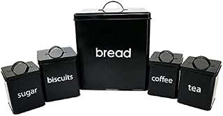 Oypla 5 Piece Kitchen Canister Storage Tin Set Bread Biscuits Tea Sugar Coffee