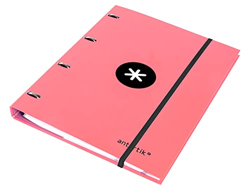 Carpeta con recambio liderpapel antartik a4 cuadro 5mm forrada 4 anillas 25mm color coral Cover