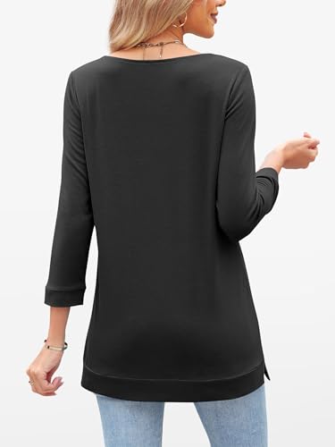 ANRABESS Womens 3/4 Length Sleeve Tops V Neck Basic Tee Shirts 2025 Spring Summer Dressy Casual Tunic Blouses Outfits4