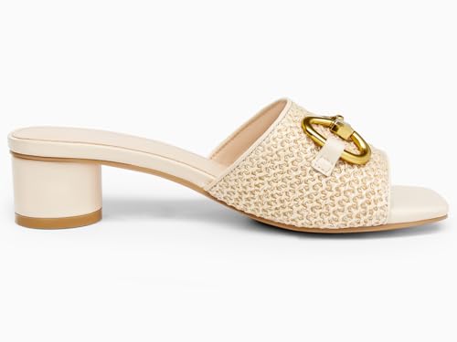 Image of Coutgo Womens Heeled Slides Sandals Square Open Toe Slip on Comfortable Kitten Block Low Heel Metal Chain Dressy Shoes