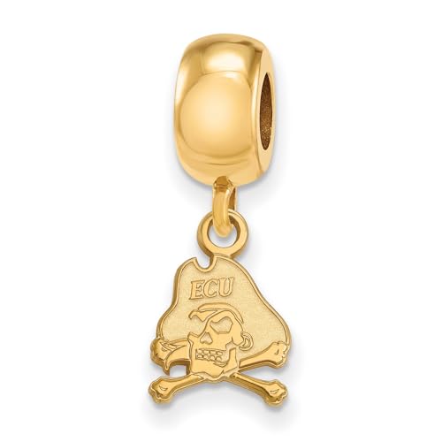 East Carolina University Pirates School Mascot Dangle Charm Bead in Gold Plated Sterling Silver 10 mm x 8 mm