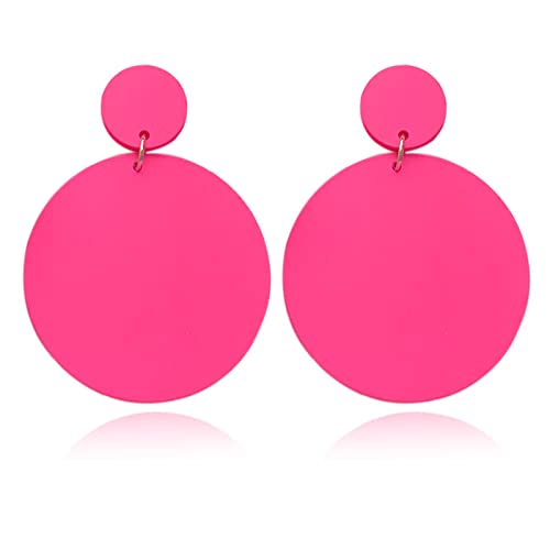 Coadipress Multicolor 70S Retro Neon Earrings 80S Classic Round Earrings Lightweight Geometric Earrings For Women 80S Party Costume Accessory (Rose Red) #TOP26
