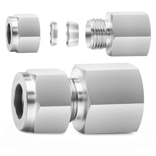 Image of ChillWaves 304 Stainless Steel Compression Tube Fitting, 1 /4 inch OD x 3 /8 inch NPT Female Compression Union Connector(2-PACK)