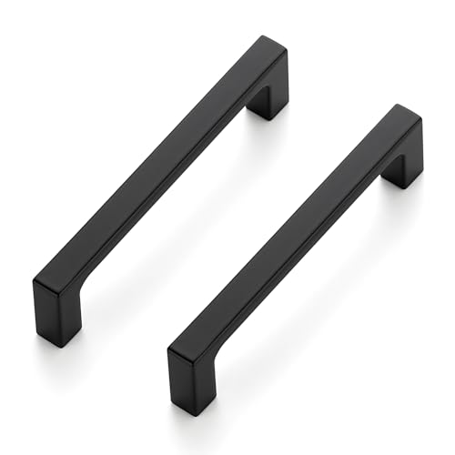 Image of Ravinte 15 Pack Solid 4 Inch Kitchen Square Cabinet Handles Matte Black Pulls Drawer Pulls Kitchen Cabinet Hardware Flat Black Handles