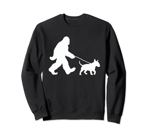 Bigfoot che cammina con un cane Divertente Bull Terrier Lovers Dog Dad Felpa