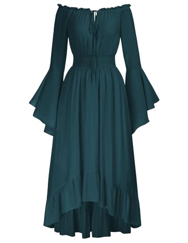 Scarlet Darkness Renaissance Dress Women Off Shoulder Bell Sleeve Peasant Pirate Dress Ponderosa Green M