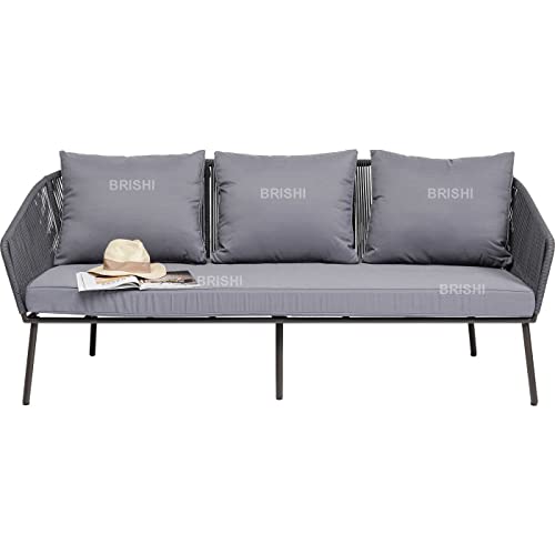 Image of Amazon Brand - Solimo Solix Outdoor Rope Sofa Set | Balcony Sofa | Patio Conversation Sets | Braided Rope Garden Sofa Set and Center Table (5 Seater-Dark Grey)