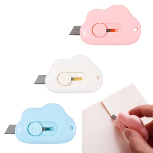 3pcs mini cuter carton manualidades papelería kawaii Portátil Pequeño A prueba de óxido Seguro Apto para abrir paquetes Azul Blanco Rosa