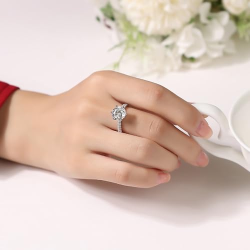 1CT/2CT/3CT Moissanite Rings for Women, D Color VVS1 Clarity Brilliant Round Cut Solitaire Lab Created Diamond Engagement Adjustable Ring, 18K White Gold Plated 6 Prong Wedding Band3