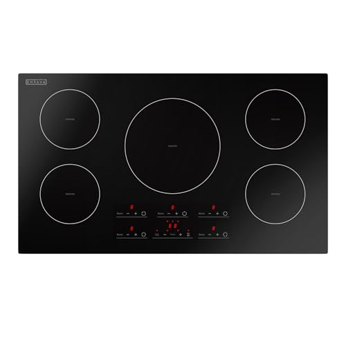 Empava 36 Inch Built-In Electric Induction Cooktop, 5 Zone Smooth Glass Surface, Touch Sensor Panel,...