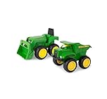 TOMY Games John Deere 6'' Dump Truck & Toy Tractor With Loader Construction Vehicle Set, Green