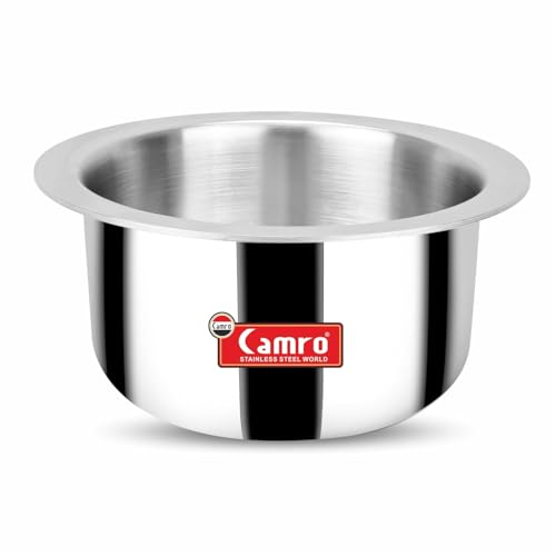 Image of Camro Tripro Triply Artisian Patila Steel 10 Litre Stainless Steel Kitchen Tope Bhagona Cookware for Cooking Boiling Steaming with Induction Base