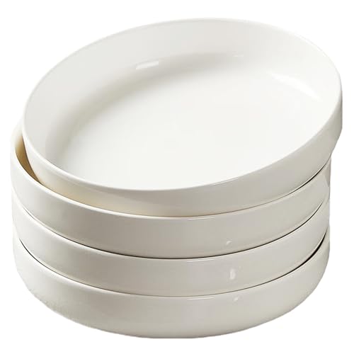 HausArtX 4 Pack Large Ceramic Pasta Bowls, Salad Bowls, Deep Plates, for Serving Soup, Pasta, Noodle, Compact Stack Bowl Set, Microwave and Dishwasher Safe, 8 Inch, White